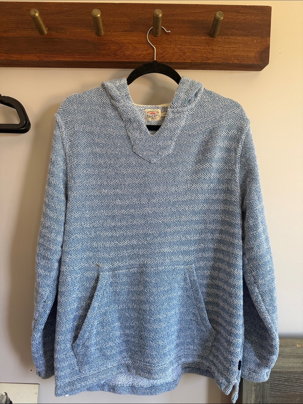 Faherty Pale Blue Herringbone Crewneck Hoodie Sweater
